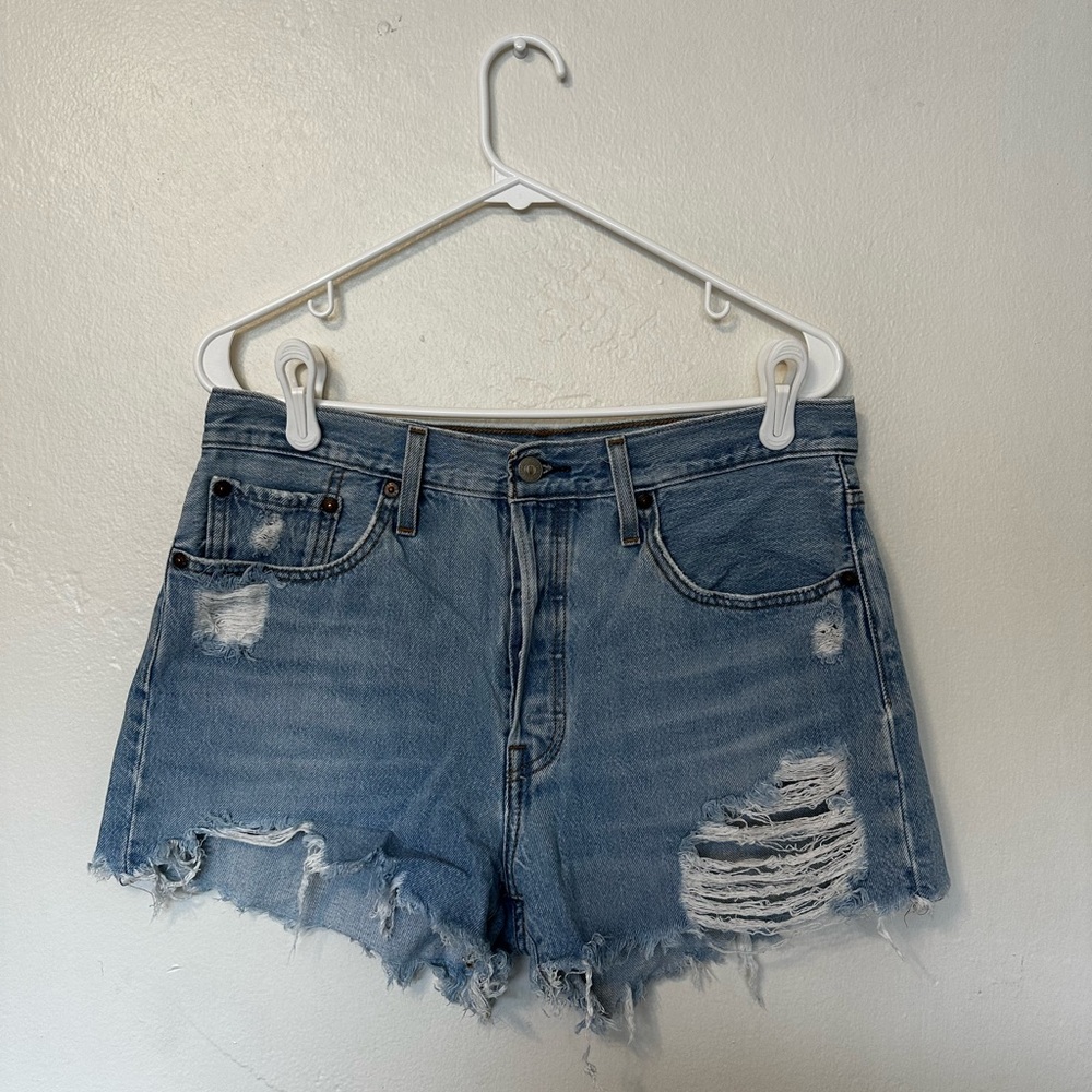 Levi's Light Blue Distressed Jean Shorts